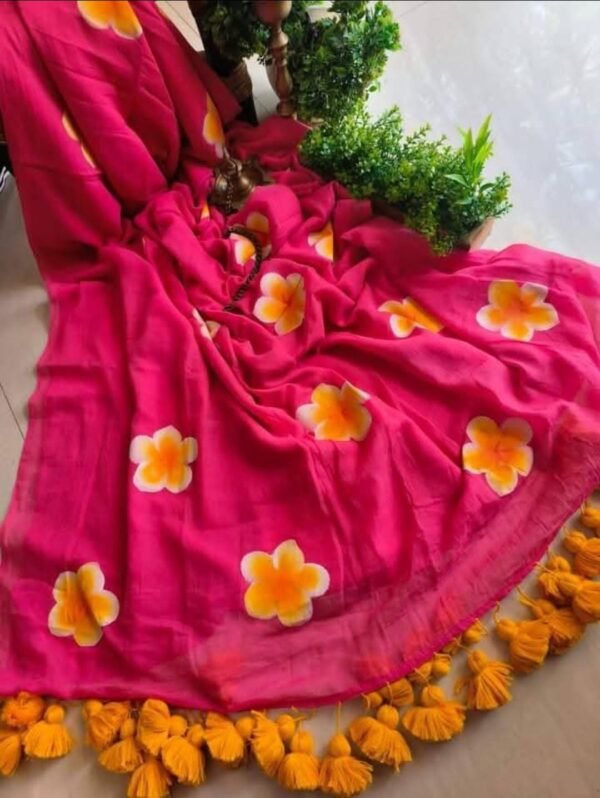 MULMUL COTTEN HAND PRINTED SAREE
