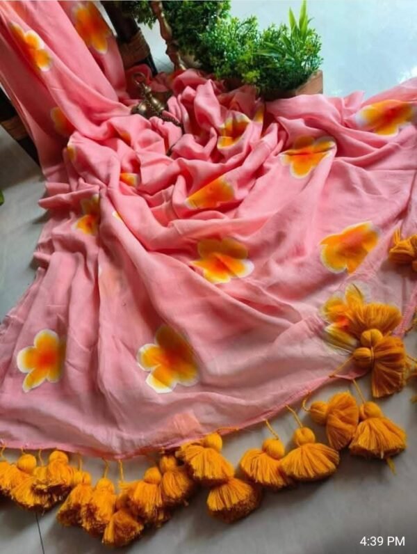 MULMUL COTTEN HAND PRINTED SAREE